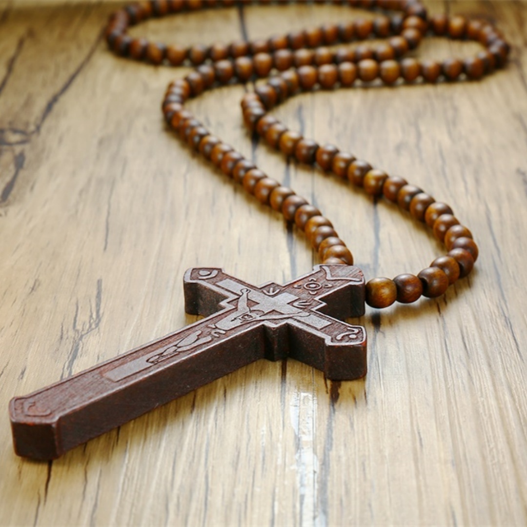 Woodworking Nc - Kalung rosario kayu besar liontin salib